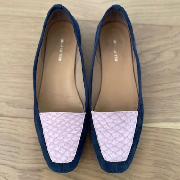 Anthropologie All Black Suede Navy and Lavender Loafer Size 7.5 - Picture 1 of 4